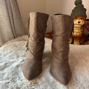 Call It Spring Brown Ankle Boots with Fringe